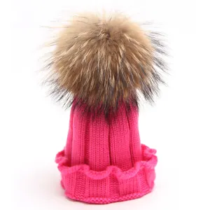 Autumn/Winter real fur knitted hats for child with natural raccoon