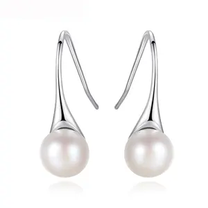 Hook Earrings CZCITY White Gold Plated Earring Hooks Beautiful 925 Silver Natural Pearl Stud Earring For Women