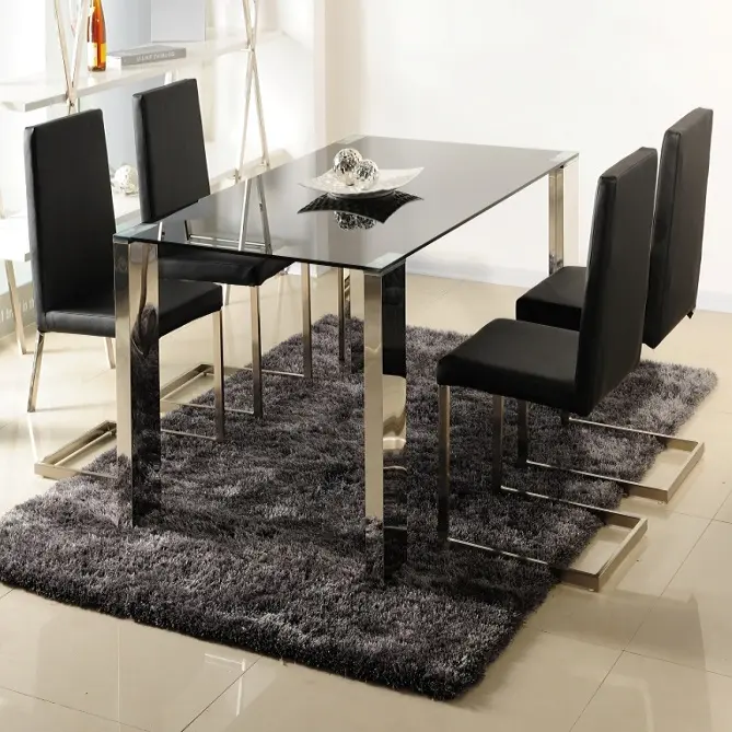 Moderna mesa Rectangular de 10mm de espesor de vidrio templado patas de la mesa de comedor de acero inoxidable a la venta