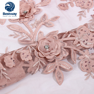 Sıcak satış en kaliteli 3D gelin taklidi çiçek fransız pullu dantel FL0319