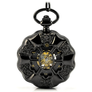 الرجال العتيقة الفاخرة العلامة التجارية قلادة الجيب وفوب الساعات ساعة الذكور أسود Steampunk الهيكل العظمي الميكانيكية ساعة جيب ذات سلسلة - Product Image 2