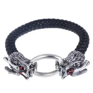 Mannen Roestvrij Staal Lederen Armbanden Man Mode-sieraden Mannelijke Draak Wolf Head Charms Armbanden Armbanden Armband pulseira