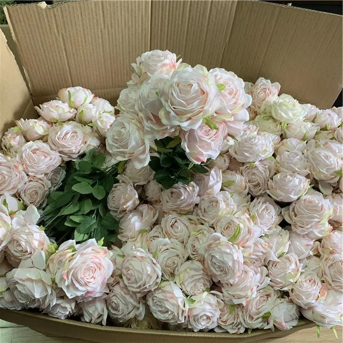 F-1424 Artificial Wedding Decoration Silk Rose Bouquets Flower 10 Heads Pink Rose Bouquet Floral Flowers