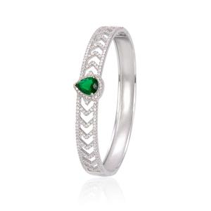Wholesale Luxury Green Zircon 925 <strong>Solid</strong> <strong>Silver</strong> Bangle <strong>Bracelet</strong> for Women Water Drop Shaped Stone Bangle - Product Image 1