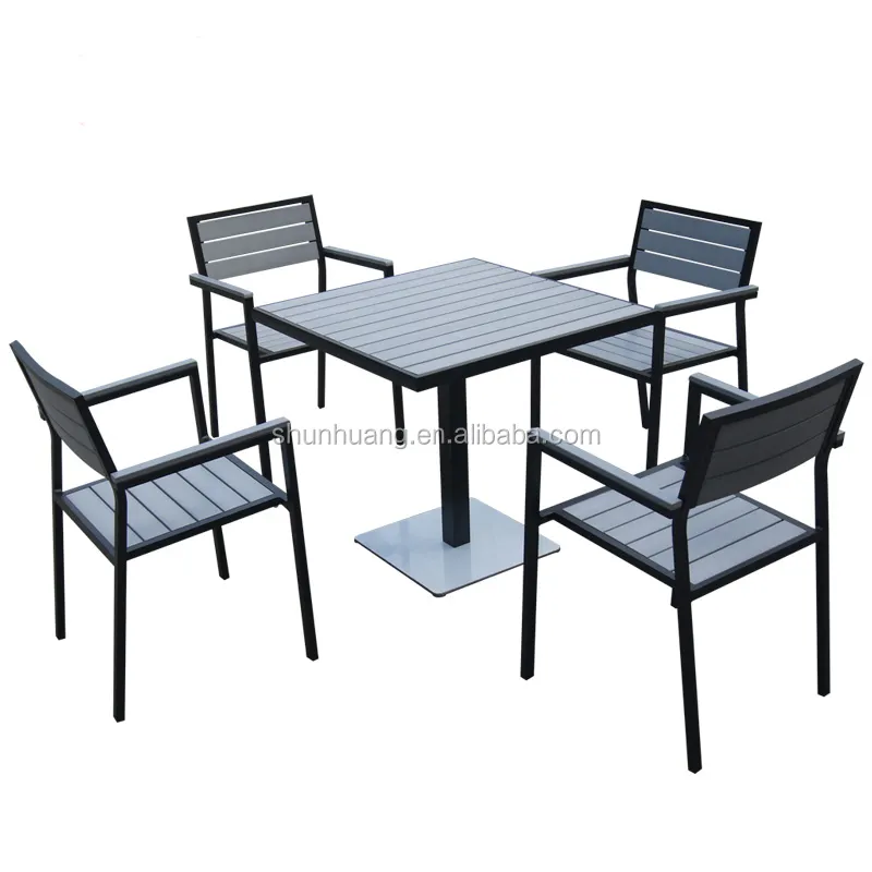 Mobili in Legno da Giardino Patio Set da Pranzo di Plastica Sedie E Tavolo Quadrato 5 Pcs