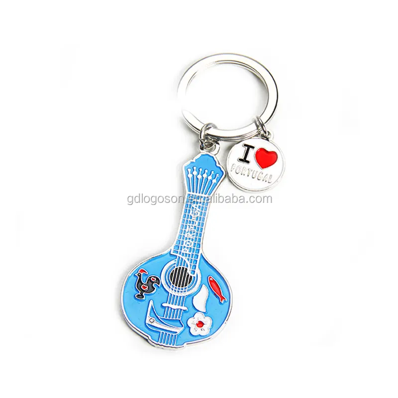 Portugal Souvenir Gifts Zinc Alloy Color Filled Blue Red Cheap Key Ring Mini Lute Guitar Keychain