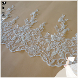 Passamaneria in pizzo ricamato <span class=keywords><strong>bianco</strong></span> per abiti da sposa / Bordure in pizzo con perline per abiti - Product Image 2