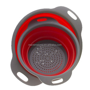 2pcs conjunto plegable redonda colador vegetal de la fruta de la cesta de lavado de colador plegable escurridor con cocina herramienta - Product Image 4