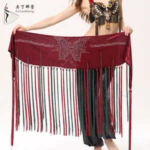 Племенной бархатный пояс для танца живота с кисточкой шарф со стразами