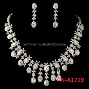 Platinum Plated Bridal Wedding Jewellery Set With Zircon Crystals Handmade Jewellery Set