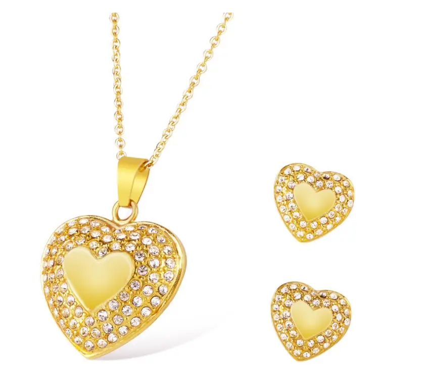 Jewelry Sets Earrings Heart Necklace Earrings Gold Stainless Steel Women Eco-friendly Diamond Geometric Romantic Wedding Jewelry