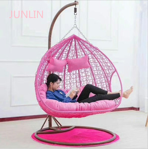 Outdoor Rattan Wicker Double Seat Hanging <strong>Egg</strong> <strong>Swing</strong> <strong>Chair</strong> with Metal Stand - Product Image 2