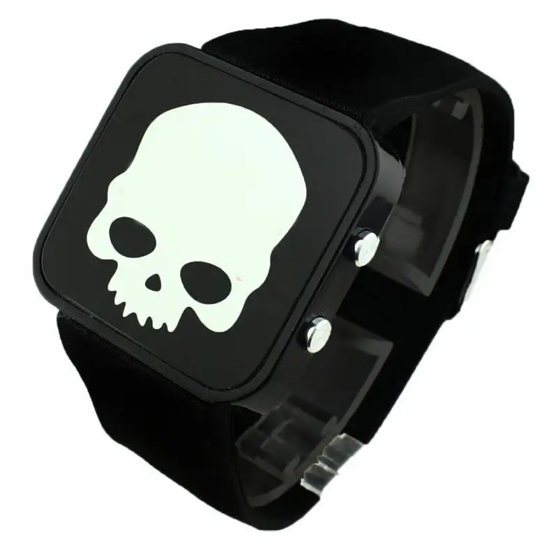 Digital Silicone Led Watch Fashion Quartz Men Wristwatches Backlight Skull skeleton