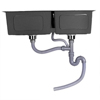 Évier de cuisine économique en acier inoxydable double, design élégant, prix compétitif, cuve unique de forme carrée en acier.
