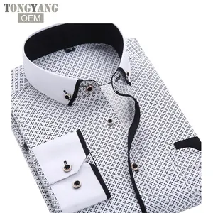 टोंगयांग पुरुष फैशन कैजुअल लंबी बाजू वाली मुद्रित शर्ट स्लिम फिट पुरुष सामाजिक बिजनेस ड्रेस शर्ट ब्रांड पुरुषों के कपड़े नरम