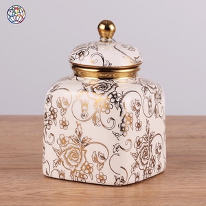 Low price America country style ceramic seal candy jar with lid
