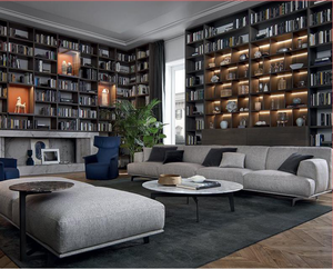 Modulaire slaapbank van linnen met chaise longue, L-vormige hoekbank, woonkamermeubilair - Product Image 2