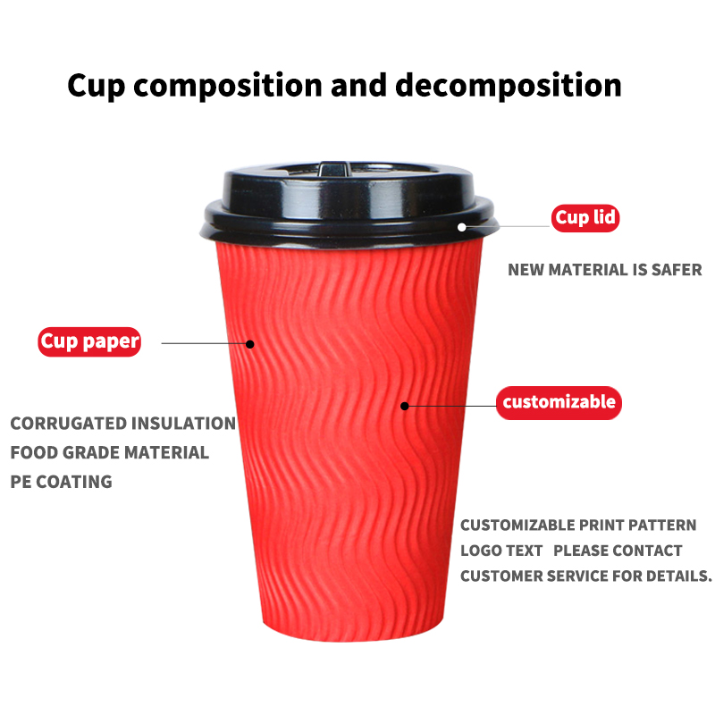 8oz 12oz 16oz ripple red black brown leakproof double wall coffee cup low price and high quality ripple paper cup coffeePopular