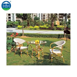 现代法国小酒馆竹制餐桌椅套装户外庭院家具供花园使用