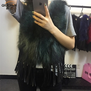 Vrai de la fourrure de renard fourrure gilet court vente châle femelle raton laveur col <span class=keywords><strong>v</strong></span> Sans Manches hiver gilet - Product Image 6