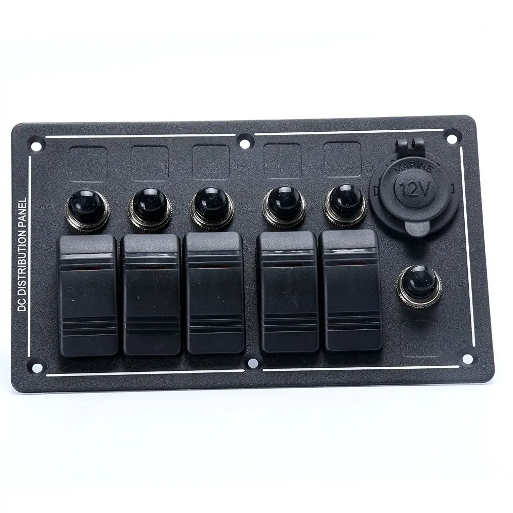 5 Gang Aluminium LED Rocker & CIG Socket & Circuit Breaker Waterproof Marine/boat/rv Switch Panel