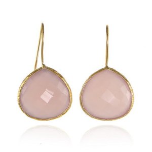 Pendientes colgantes de plata de ley 925 con bisel chapado en oro de piedras preciosas de Calcedonia rosa para fiesta o regalo - Product Image 1
