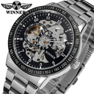 Montre automatique avec squelette en acier inoxydable pour hommes, vente en gros, s-winner, prix bas, automatique, noir et or - Product Image 5