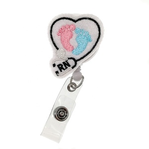 Medical Nurse Heart RN Retractable Badge Reel Stethoscope Baby Foot Felty ID Card Badge Holder for Hospital Nurse Gift