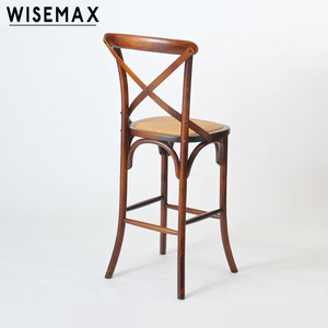 Vente en gros de meubles WISEMAX Tabouret de <span class=keywords><strong>bar</strong></span> en bois de chêne à dossier croisé de style antique avec siège en rotin Restaurant Dining X <span class=keywords><strong>Chaise</strong></span> de <span class=keywords><strong>bar</strong></span> haute - Product Image 3