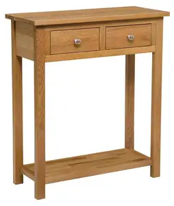 2 Drawer Large Console Table in Light Oak Finish | Solid Wooden Hall Table