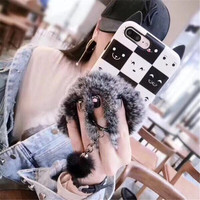 Multifonctionnel mignon chat oreille fourrure pour iphone 8plus 6 plus 6 s plus avec belle cloche