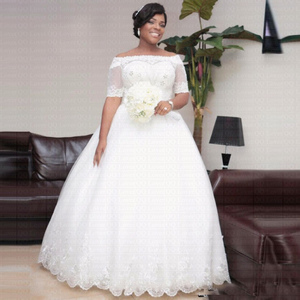 Abiti da Sposa in Pizzo e <span class=keywords><strong>Tulle</strong></span> Bianchi o Avorio con Mezze Maniche e Allacciatura Posteriore - Product Image 1