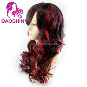 Delle donne della ragazza di stile naturale dei capelli parrucche sintetiche ondulate cosplay <span class=keywords><strong>parrucca</strong></span> resistente al calore nero rosso misto <span class=keywords><strong>parrucca</strong></span> ombre Side Bang Capelli - Product Image 3