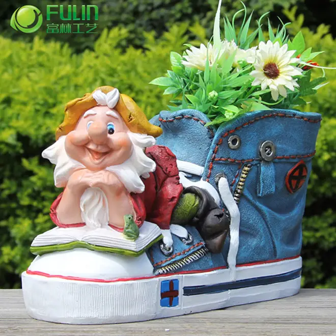 Custom Handmade Home Garden Resin Gnome Boot Planter Shoe Shaped Flower Pot