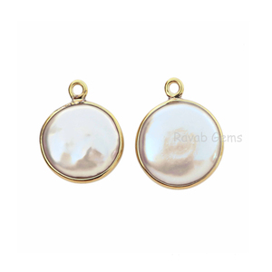 Hot Selling 12mm Natural White Freshwater <strong>Pearl</strong> Bezel 18k Gold Plated Sterling Silver Dainty Round Charm Pendant for Necklace - Product Image 2