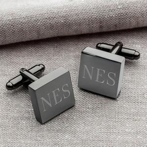 Personalizado cuadrado Gunmetal mancuernas para regalos padrinos - Product Image 1