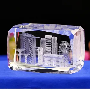 3D 레이저 조각 싱가포르 건축 모델 크리스탈 문진