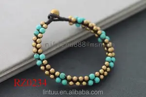 Yiwu alta qualidade cabo de cera de moda sino de bronze e pulseira turquesa coleção hot Atacado brilham no escuro pulseira jade