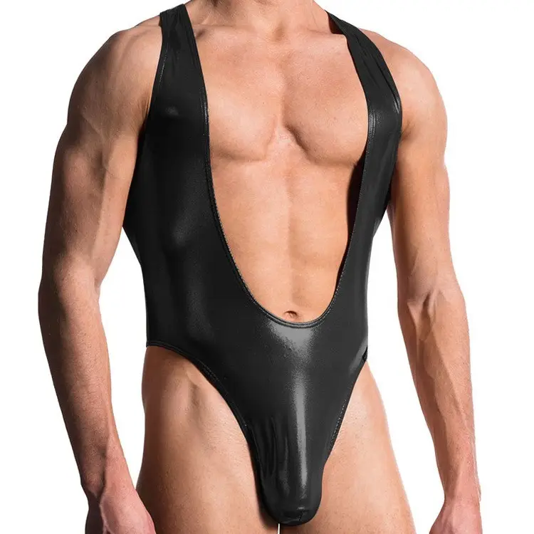 Männer Faux Leder tanga komfortable Mann Sexy Fitness Bodybuilding Sheer Body Homosexuell Dünne Unterwäsche Shapewear EX6636