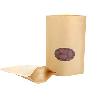 Bolsas de papel Kraft reutilizables con cierre de cremallera, bolsas de embalaje de alimentos sellables con calor, con <span class=keywords><strong>ventana</strong></span> ovalada, color marrón - Product Image 5
