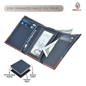 Rfid — portefeuille en <span class=keywords><strong>cuir</strong></span> véritable pour hommes, anti-Rfid, <span class=keywords><strong>porte</strong></span>-cartes, tripliable, accessoire de voyage - Product Image 5