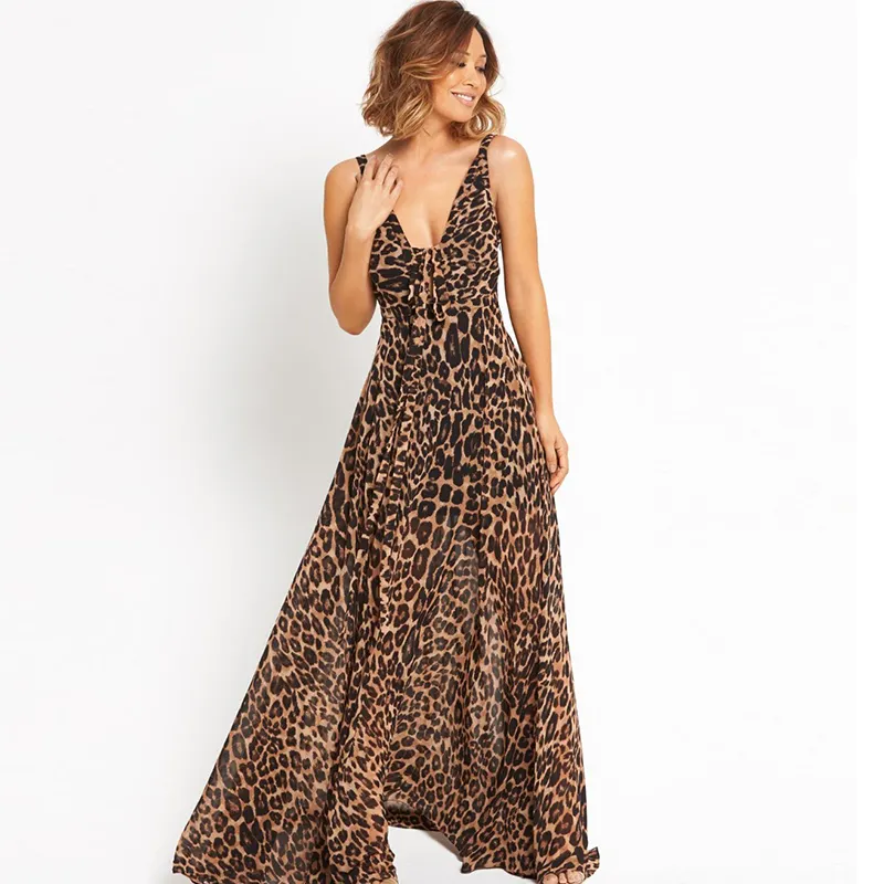 Leopard print maxi dress women long dress
