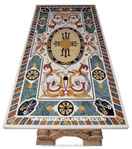 White Marble Table, Pietra Dura Table Top - Product Image 1