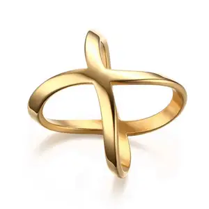 Simple design X shape gold rings without stones