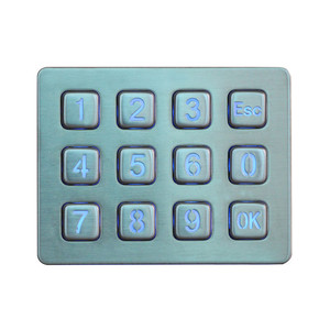 IP65 waterproof matrix <strong>keypad</strong>/12 keys <strong>numeric</strong> brushed stainless steel metal <strong>keypad</strong>