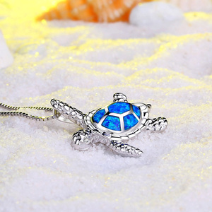 Colgante de Plata de Ley 925 con ópalo de Fuego Azul para mujer, colgante de tortuga marina - Product Image 4