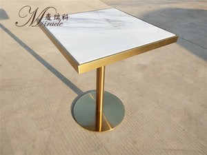 Mesa de Comedor Moderna de Acero Inoxidable Dorado con Cubierta de Mármol Cuadrada para Cafetería - Product Image 5