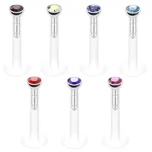 Kristal G23 Titanium Hoofd Flexibele Bioflex Push-In Labret Crystal Piercing Kleurrijk Bioflex Labret - Product Image 1