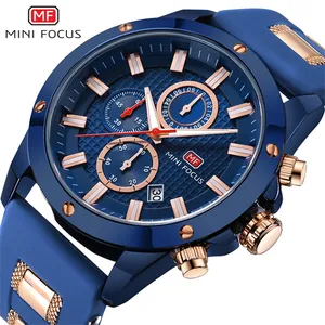 MINI FOCUS-reloj de cuarzo para hombre, correa de goma metálica de inserción, 6 manos, 24H, calendario, 3D, diseño de perno, 0089G