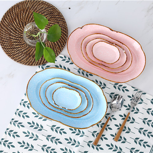 Wholesale Customized High Quality Unique Retro Decorative <strong>Small</strong> Dessert Dish Oval Korean <strong>Plate</strong> for <strong>Dinner</strong> - Product Image 1